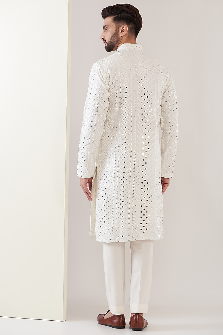 White Silk Embroidered Kurta Set by Kasbah Clothing at Pernia's Pop Up Shop