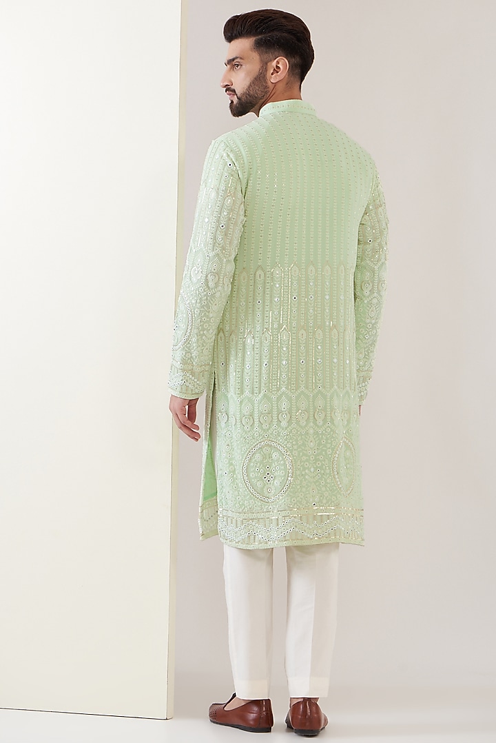 Light Green Georgette Embroidered Kurta Set by Kasbah Clothing at Pernia's Pop Up Shop