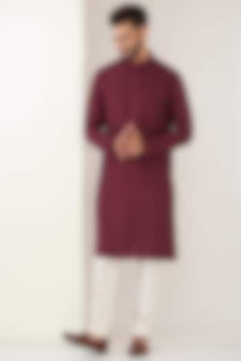 Maroon Silk Embroidered Kurta Set by Kasbah Clothing at Pernia's Pop Up Shop