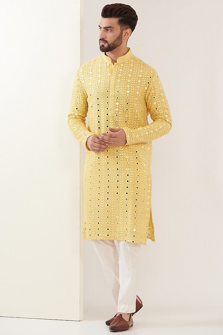 Yellow Georgette Embroidered Kurta Set by Kasbah Clothing