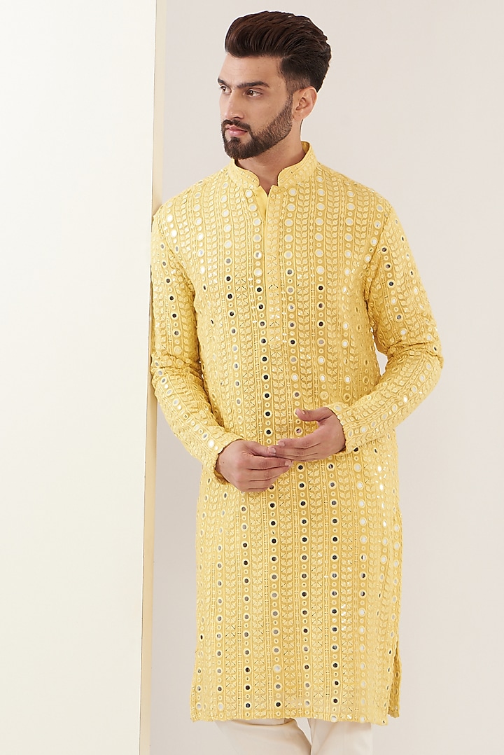 Yellow Georgette Embroidered Kurta Set by Kasbah Clothing at Pernia's Pop Up Shop
