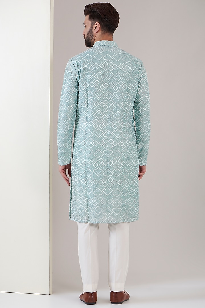 Mint Blue Georgette Embroidered Chikankari Kurta Set by Kasbah Clothing at Pernia's Pop Up Shop