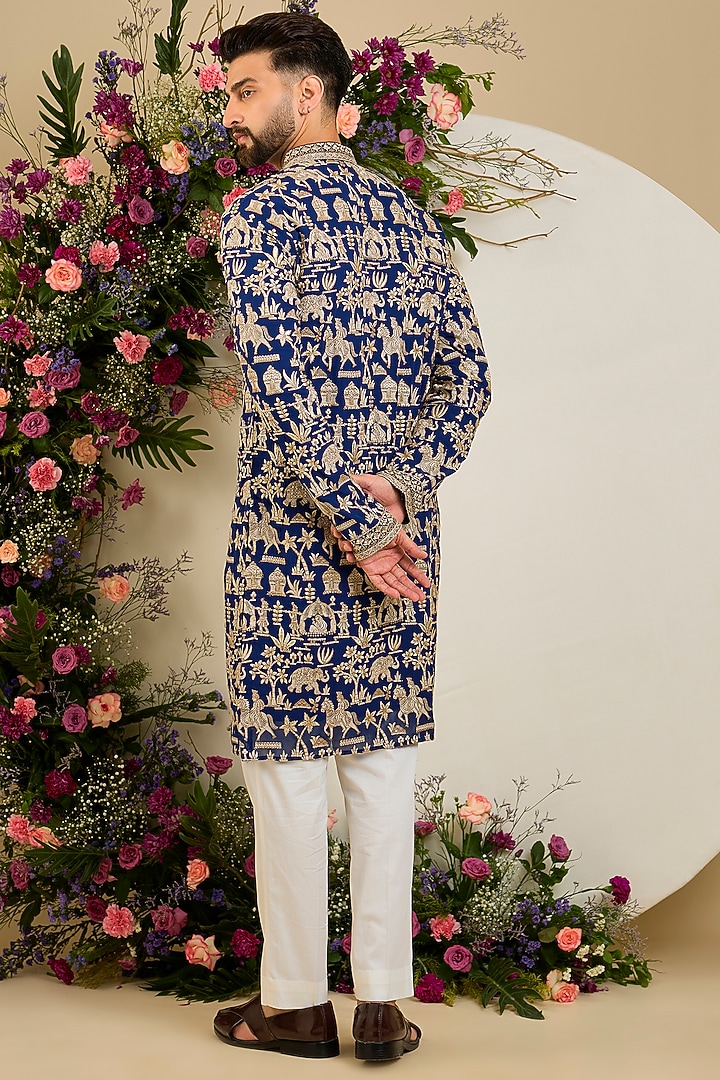 Royal Blue Georgette Sequin Embroidered Kurta by Kasbah Clothing at Pernia's Pop Up Shop