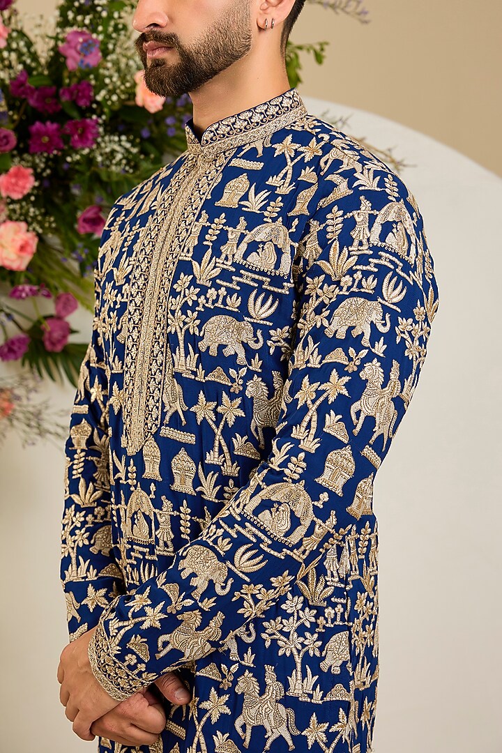 Royal Blue Georgette Sequin Embroidered Kurta by Kasbah Clothing at Pernia's Pop Up Shop