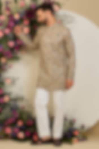Mouse Grey Georgette Floral Embroidered Kurta by Kasbah Clothing at Pernia's Pop Up Shop