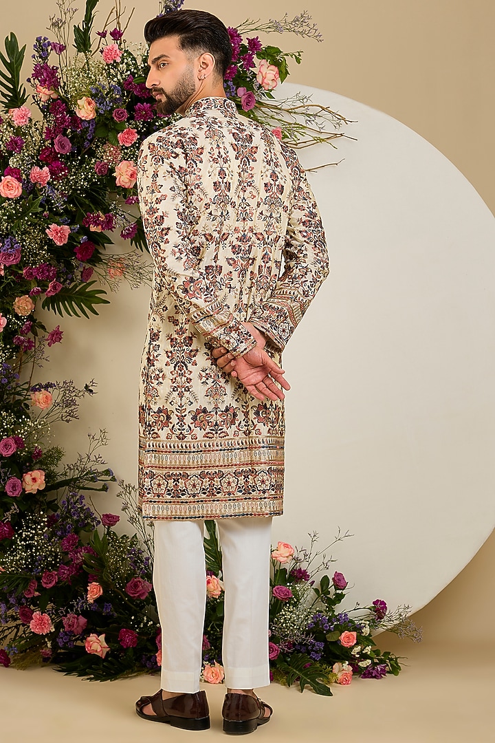 Golden Tissue Floral & Sequin Embroidered Kurta by Kasbah Clothing at Pernia's Pop Up Shop