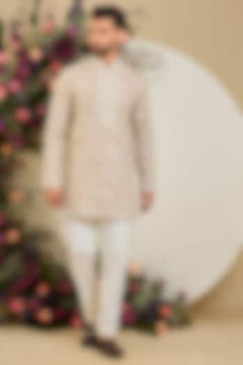 Beige Georgette Floral Embroidered Short Kurta by Kasbah Clothing at Pernia's Pop Up Shop