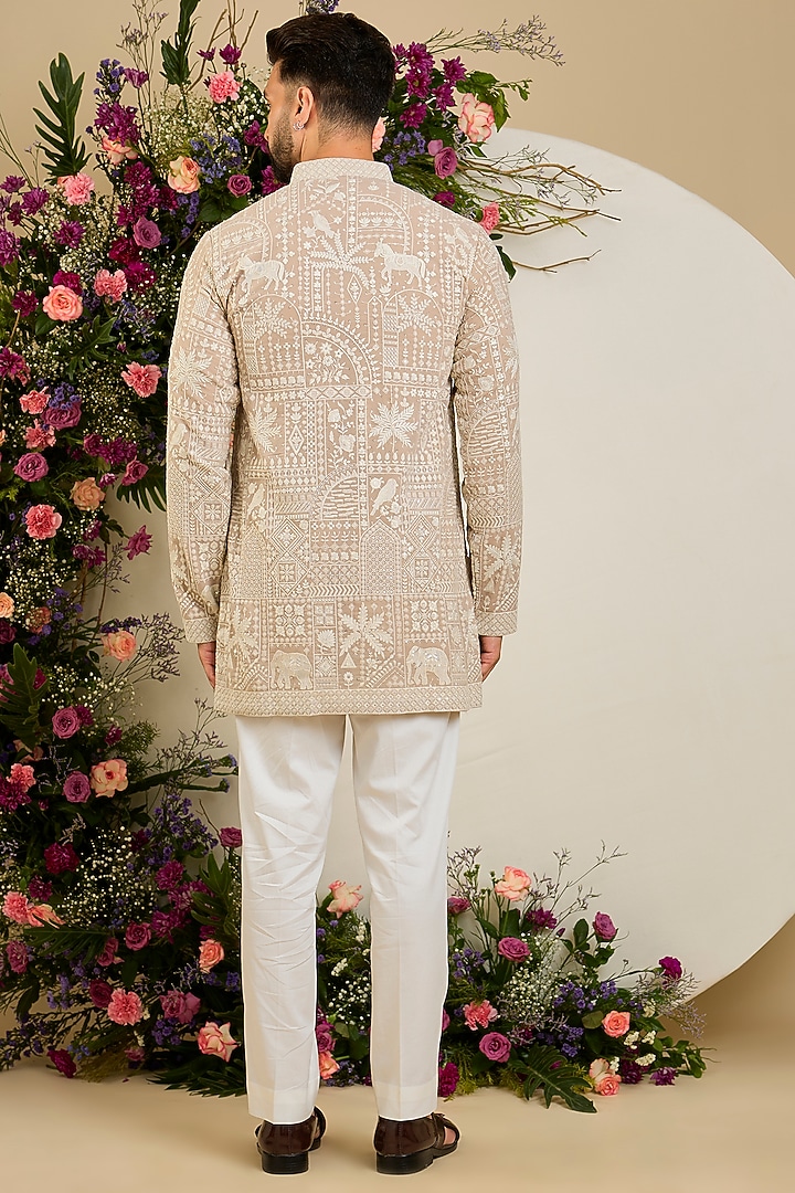 Beige Georgette Floral Embroidered Short Kurta by Kasbah Clothing at Pernia's Pop Up Shop