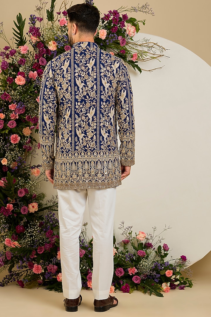 Royal Blue Georgette Sequin Embellished Kurta by Kasbah Clothing at Pernia's Pop Up Shop
