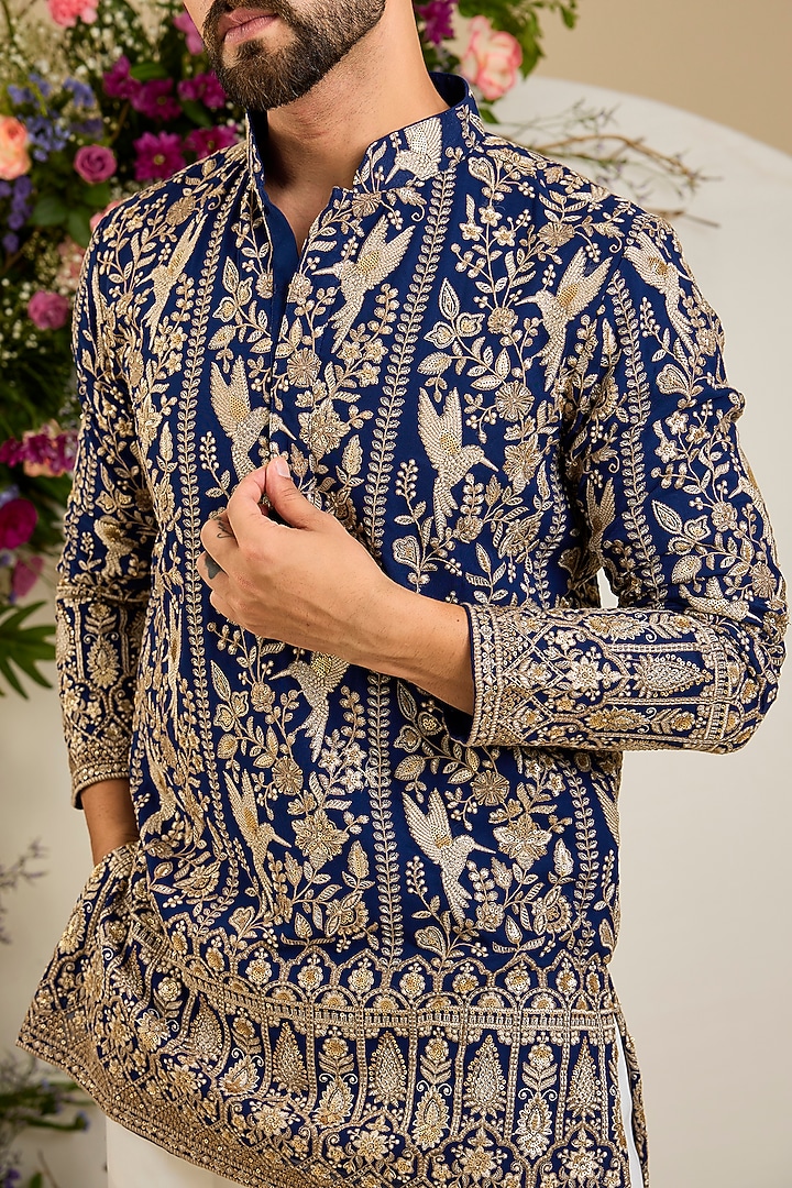 Royal Blue Georgette Sequin Embellished Kurta by Kasbah Clothing at Pernia's Pop Up Shop