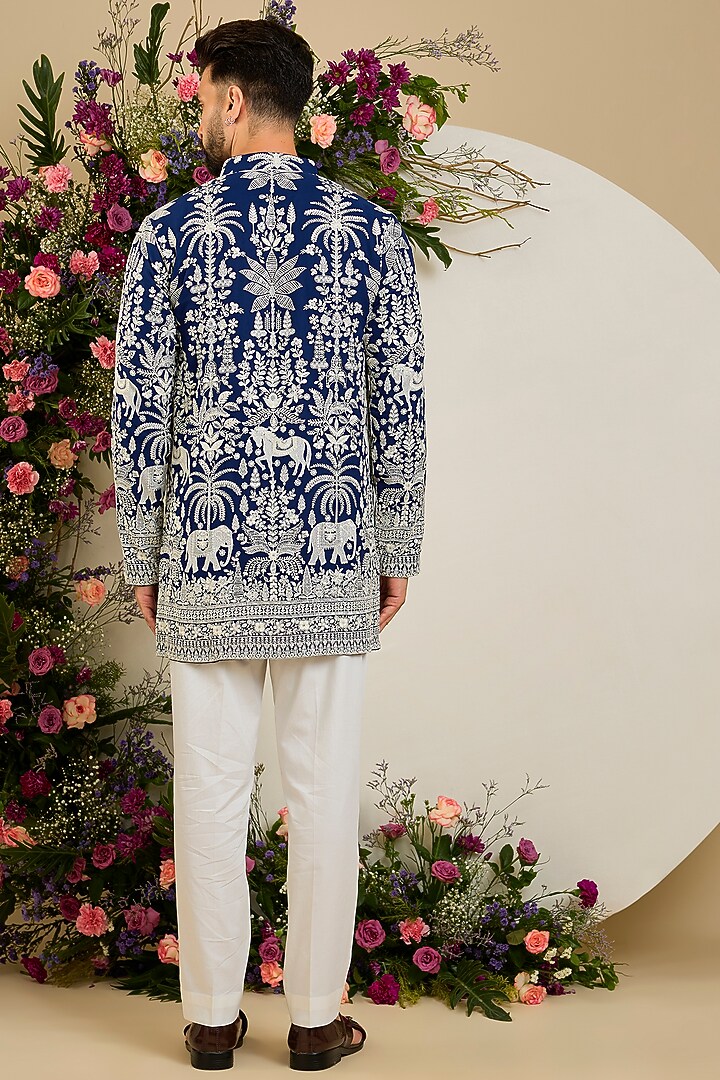 Royal Blue Georgette Sequin Embellished Kurta by Kasbah Clothing at Pernia's Pop Up Shop