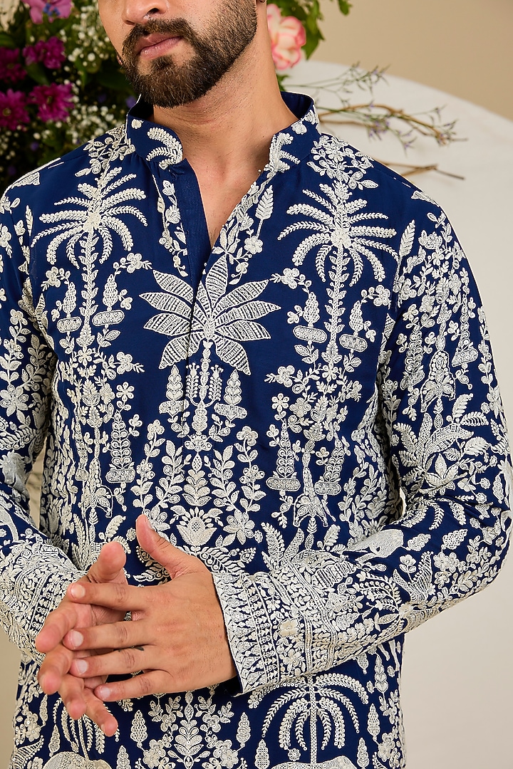 Royal Blue Georgette Sequin Embellished Kurta by Kasbah Clothing at Pernia's Pop Up Shop