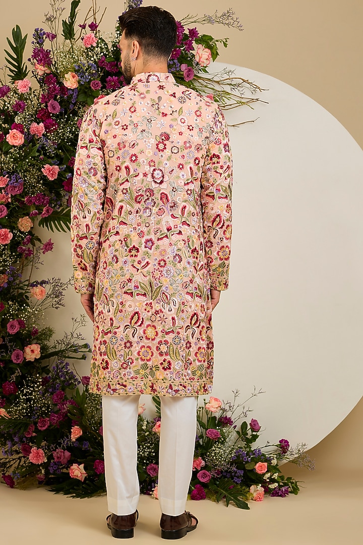 Blush Peach Georgette Sequin Embellished Kurta by Kasbah Clothing at Pernia's Pop Up Shop