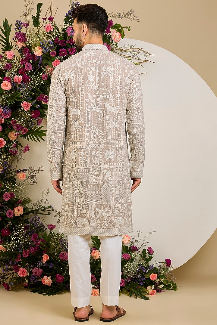 Beige Georgette Floral & Sequin Embellished Kurta by Kasbah Clothing at Pernia's Pop Up Shop