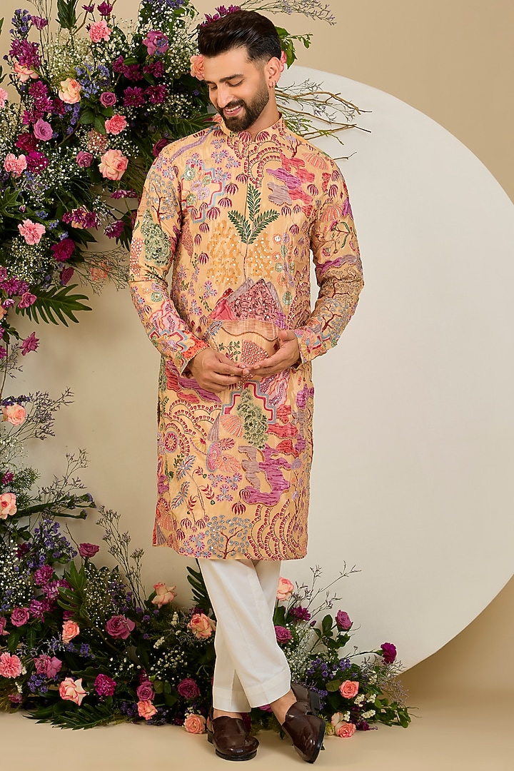 Multi-Colored Crepe Printed & Sequin Embellished Kurta by Kasbah Clothing at Pernia's Pop Up Shop