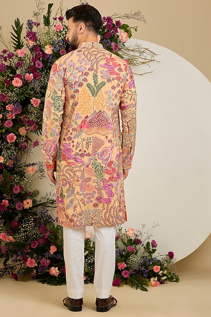 Multi-Colored Crepe Printed & Sequin Embellished Kurta by Kasbah Clothing at Pernia's Pop Up Shop