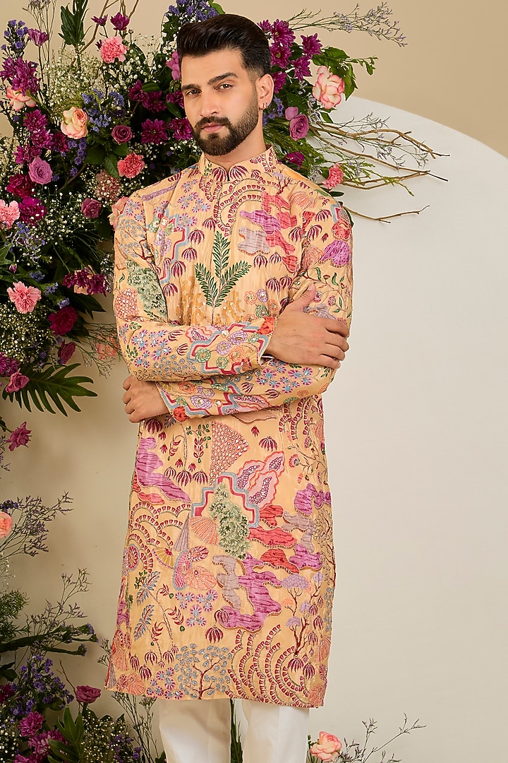 Multi-Colored Crepe Printed & Sequin Embellished Kurta by Kasbah Clothing at Pernia's Pop Up Shop