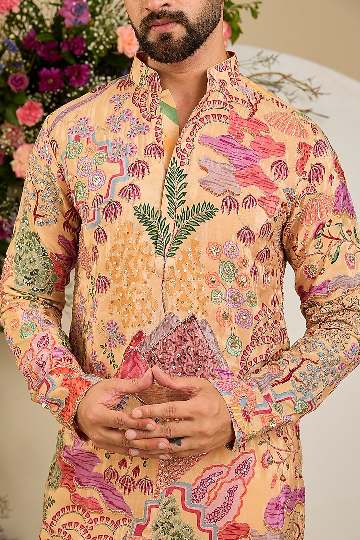 Multi-Colored Crepe Printed & Sequin Embellished Kurta by Kasbah Clothing at Pernia's Pop Up Shop