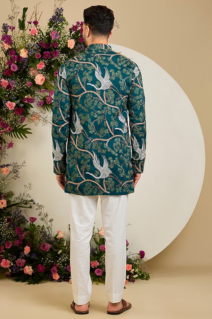 Green Silk Sequin & Thread Embroidered Short Kurta by Kasbah Clothing at Pernia's Pop Up Shop