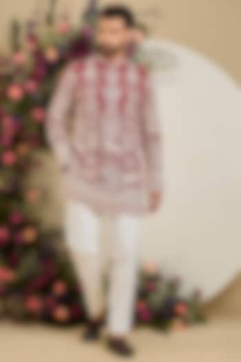 Red Georgette Sequin Embellished Kurta by Kasbah Clothing at Pernia's Pop Up Shop
