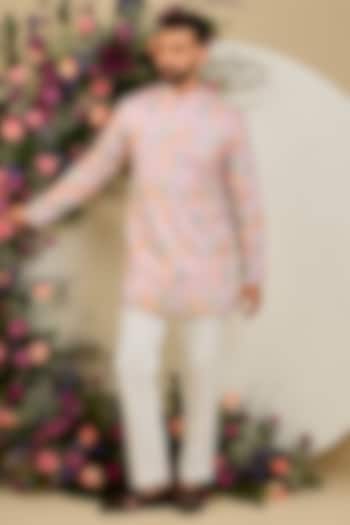 Blush Pink Silk Sequin & Floral Embroidered Kurta by Kasbah Clothing at Pernia's Pop Up Shop