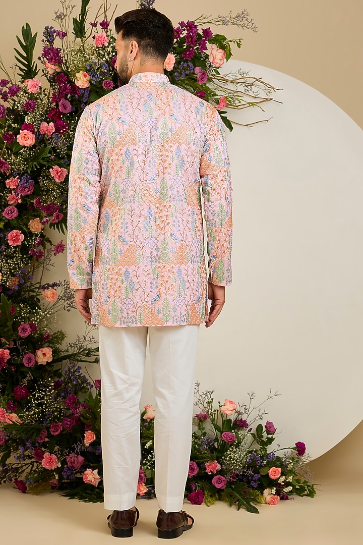 Blush Pink Silk Sequin & Floral Embroidered Kurta by Kasbah Clothing at Pernia's Pop Up Shop