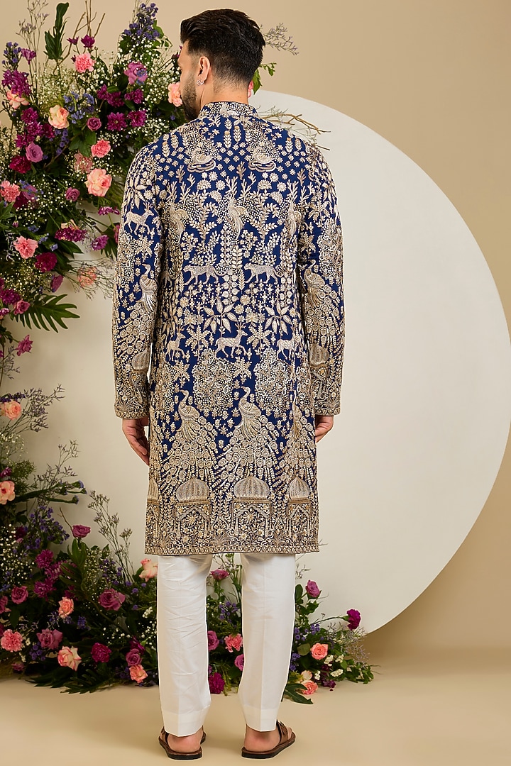 Royal Blue Georgette Sequin Embellished Kurta by Kasbah Clothing at Pernia's Pop Up Shop
