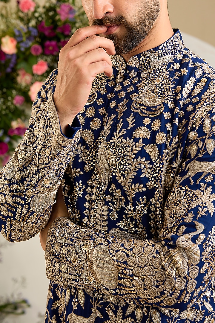 Royal Blue Georgette Sequin Embellished Kurta by Kasbah Clothing at Pernia's Pop Up Shop