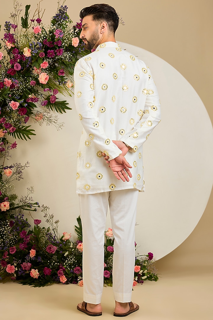Ivory Silk Sequin Embellished Kurta by Kasbah Clothing at Pernia's Pop Up Shop
