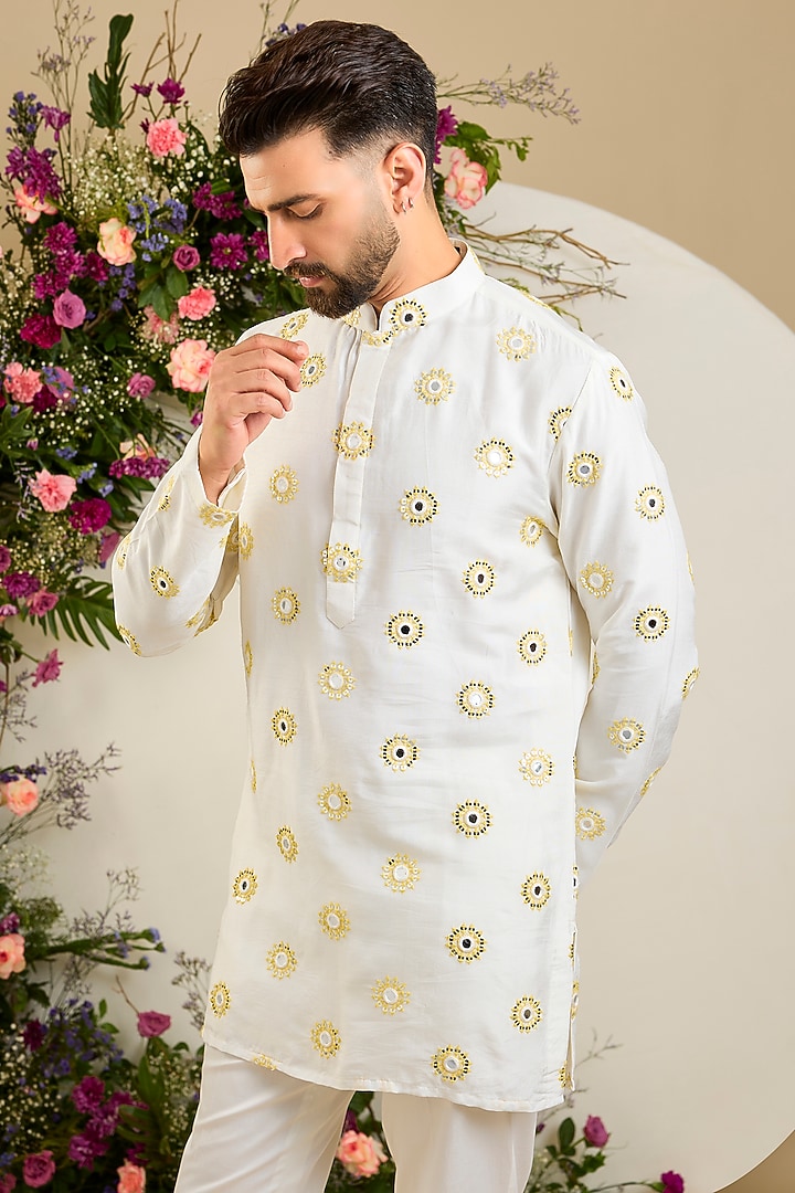 Ivory Silk Sequin Embellished Kurta by Kasbah Clothing at Pernia's Pop Up Shop