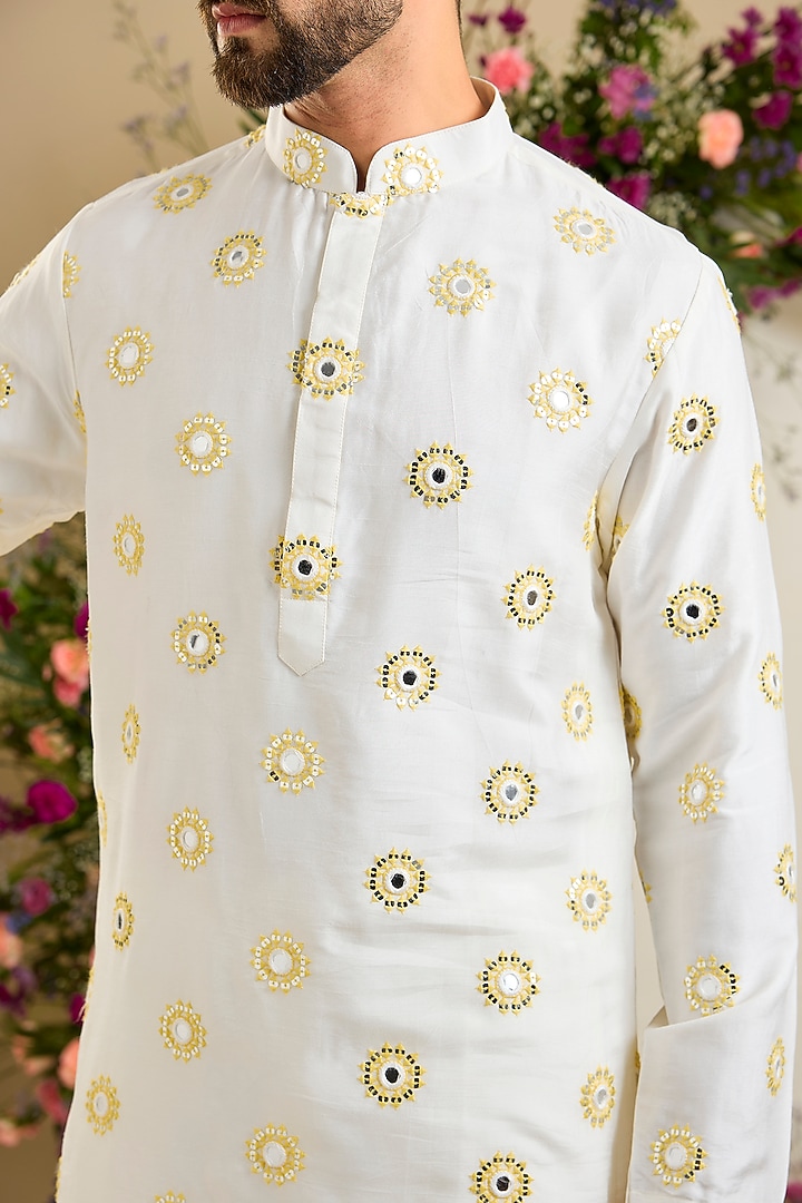 Ivory Silk Sequin Embellished Kurta by Kasbah Clothing at Pernia's Pop Up Shop