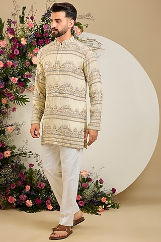 Gold Tissue Cutdana Hand Embellished Kurta by Kasbah Clothing