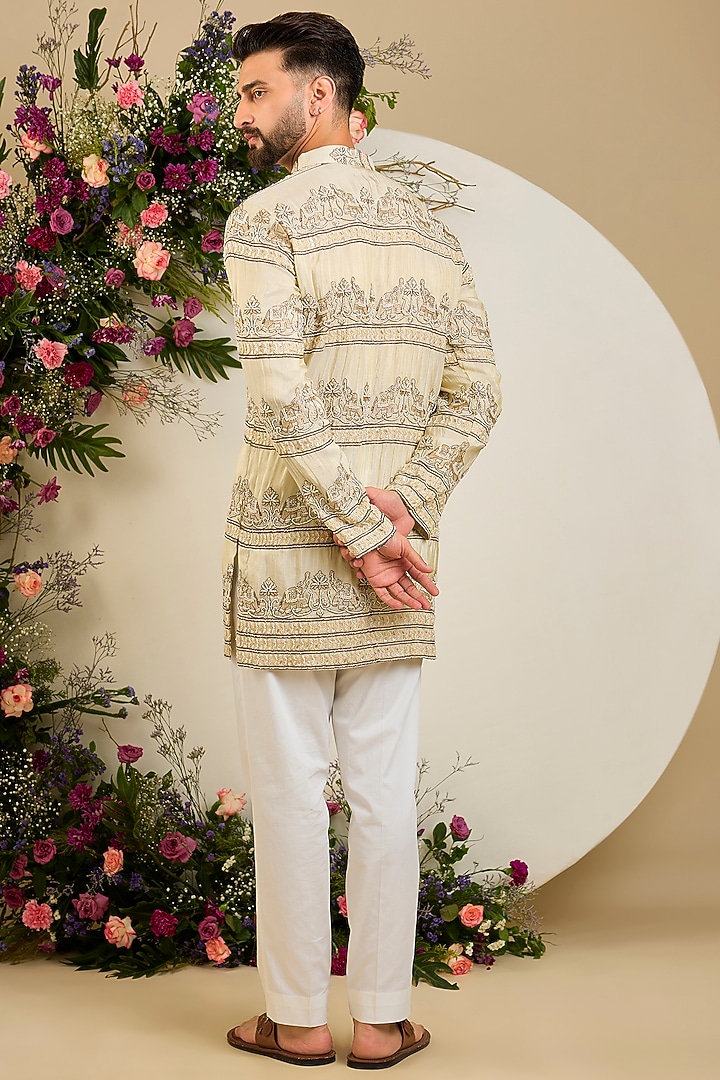 Gold Tissue Cutdana Hand Embellished Kurta by Kasbah Clothing at Pernia's Pop Up Shop