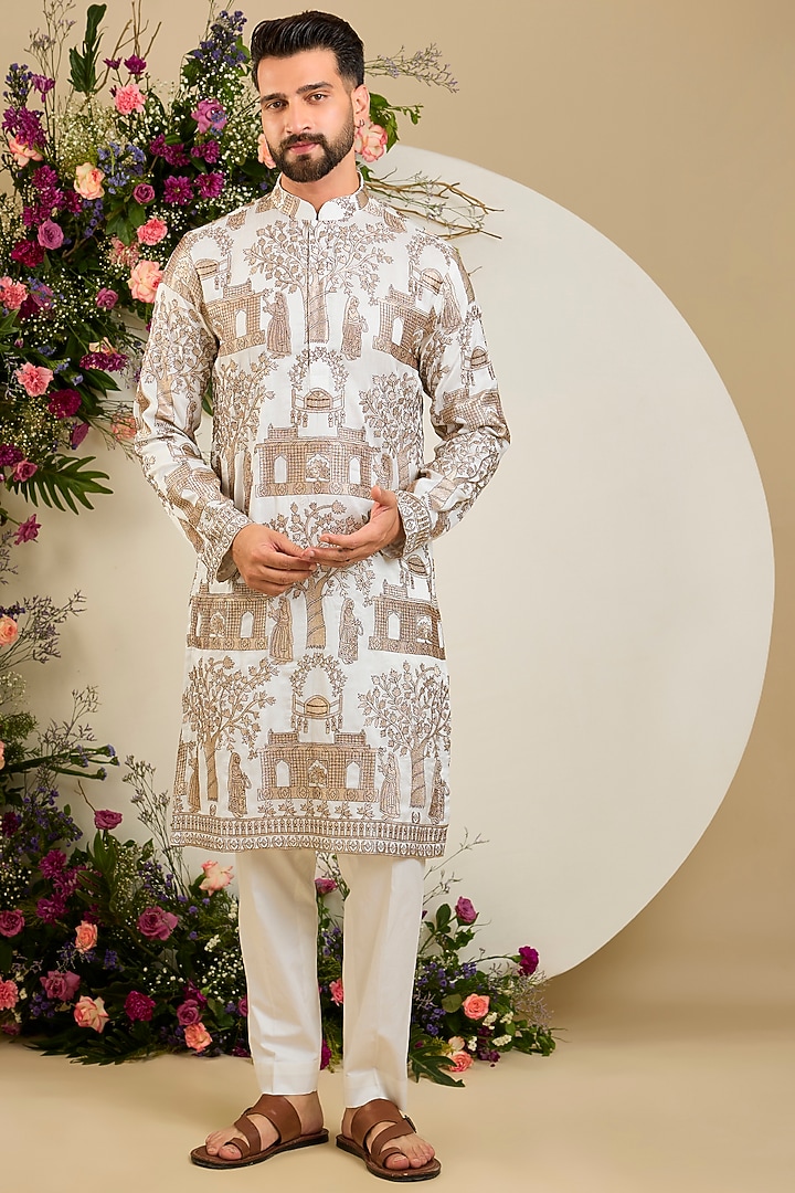 Ivory Silk Zari Embellished Kurta by Kasbah Clothing at Pernia's Pop Up Shop