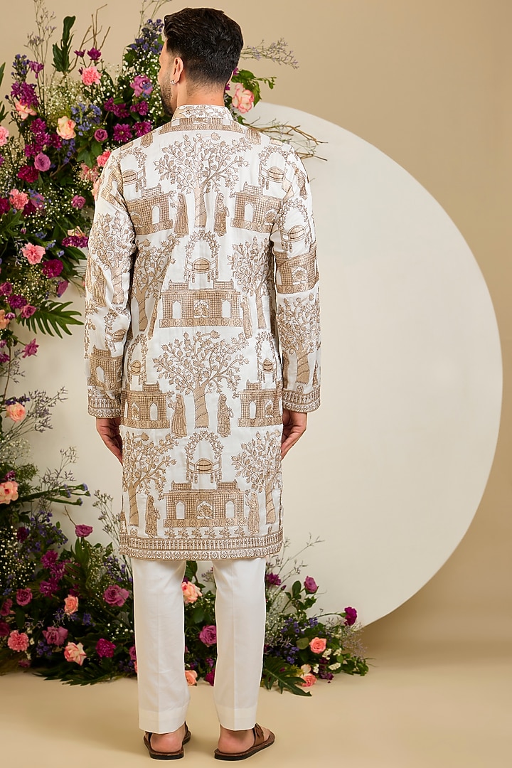 Ivory Silk Zari Embellished Kurta by Kasbah Clothing at Pernia's Pop Up Shop