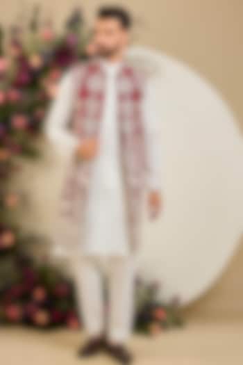 Red Georgette Sequin Embellished Long Jacket by Kasbah Clothing at Pernia's Pop Up Shop