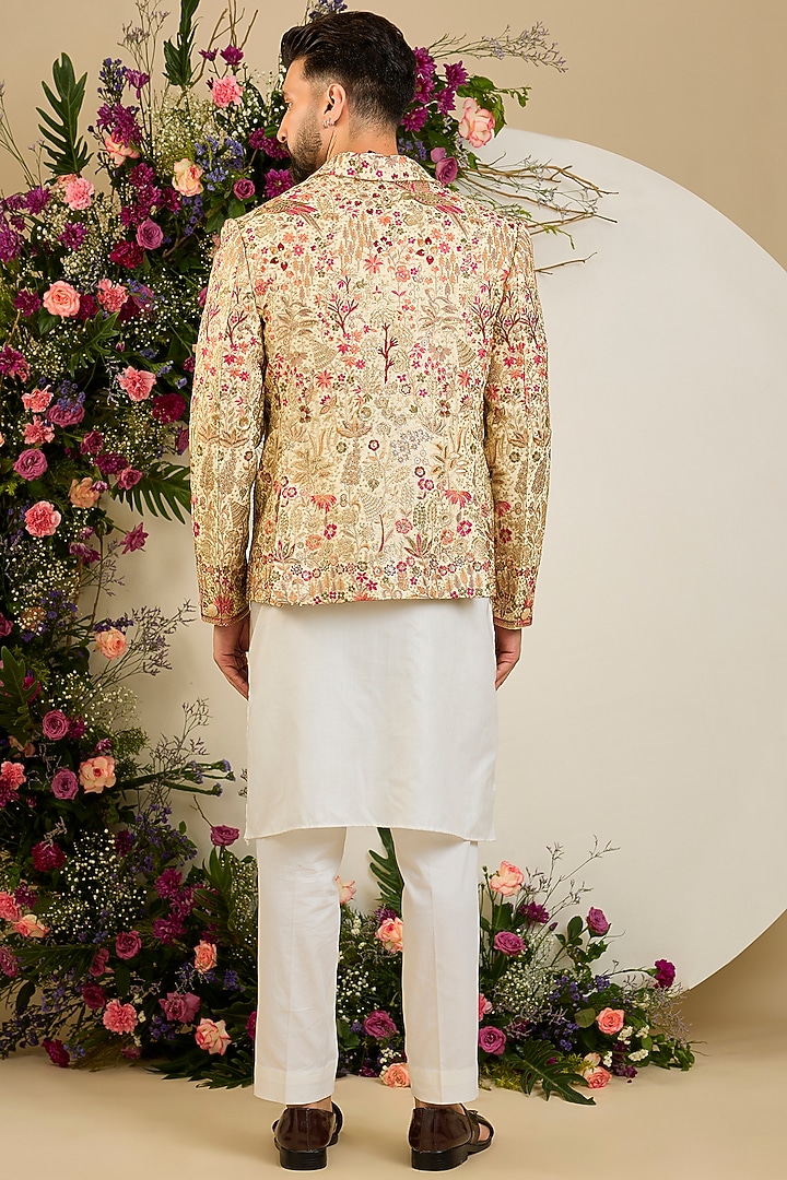 Gold Georgette Sequin Embellished Blazer by Kasbah Clothing at Pernia's Pop Up Shop