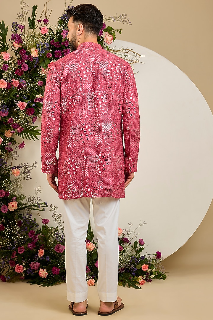 Sage Pink Silk Mirror & Sequin Embellished Kurta by Kasbah Clothing at Pernia's Pop Up Shop