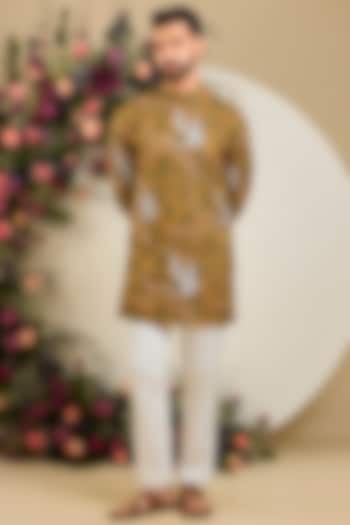 Mustard Silk Thread & Sequin Embellished Kurta by Kasbah Clothing at Pernia's Pop Up Shop