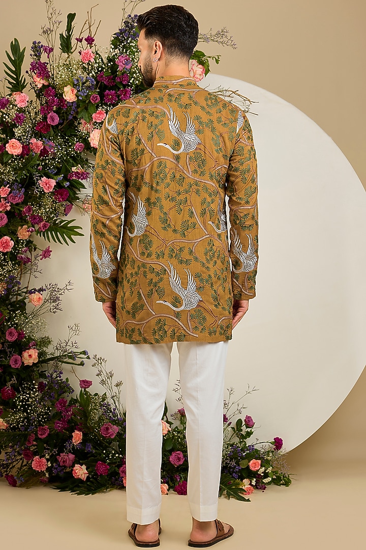 Mustard Silk Thread & Sequin Embellished Kurta by Kasbah Clothing at Pernia's Pop Up Shop