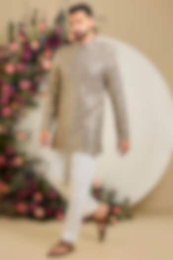 Grey Georgette Mirror Embellished Short Kurta by Kasbah Clothing at Pernia's Pop Up Shop