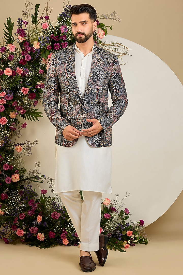 Multi-Colored Georgette Floral Printed Blazer by Kasbah Clothing at Pernia's Pop Up Shop