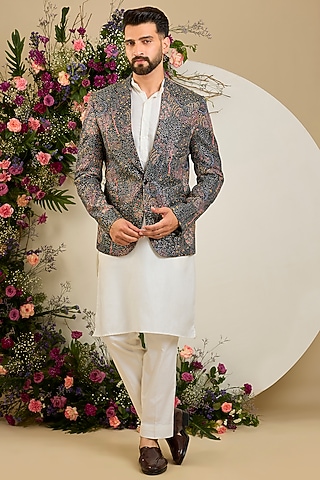 Multi-Colored Georgette Floral Printed Blazer by Kasbah Clothing