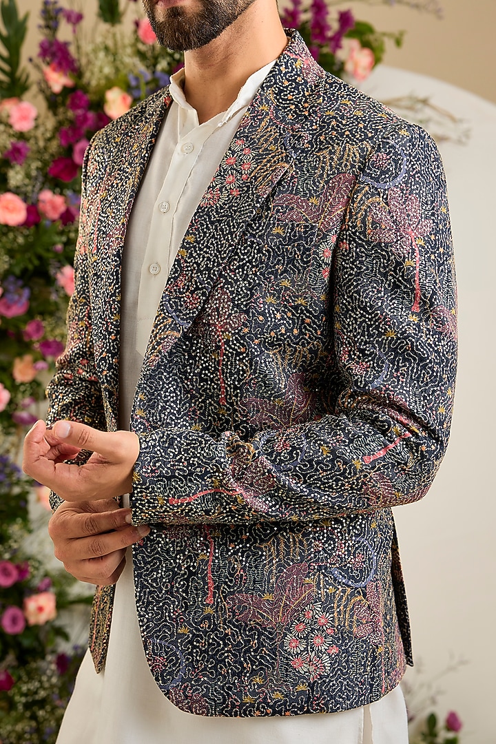 Multi-Colored Georgette Floral Printed Blazer by Kasbah Clothing at Pernia's Pop Up Shop