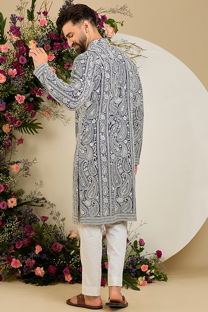 Royal Blue Georgette Sequin Embellished Kurta by Kasbah Clothing at Pernia's Pop Up Shop
