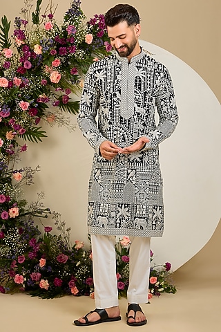 Black Georgette Sequin Embellished Kurta by Kasbah Clothing