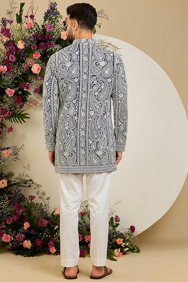 Royal Blue Georgette Sequin Embellished Kurta by Kasbah Clothing at Pernia's Pop Up Shop