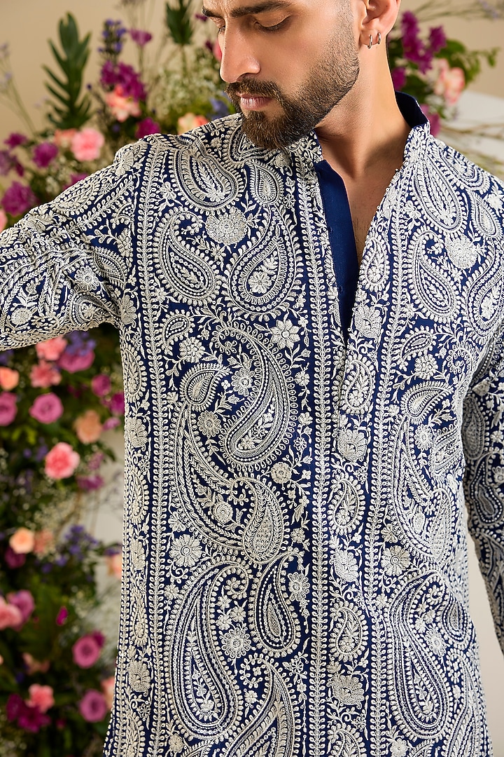 Royal Blue Georgette Sequin Embellished Kurta by Kasbah Clothing at Pernia's Pop Up Shop