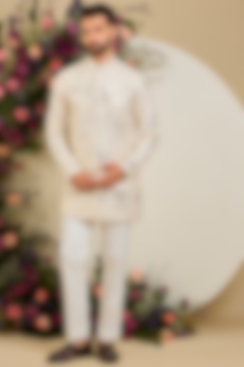Cream Silk Mirror & Sequin Embellished Kurta by Kasbah Clothing at Pernia's Pop Up Shop