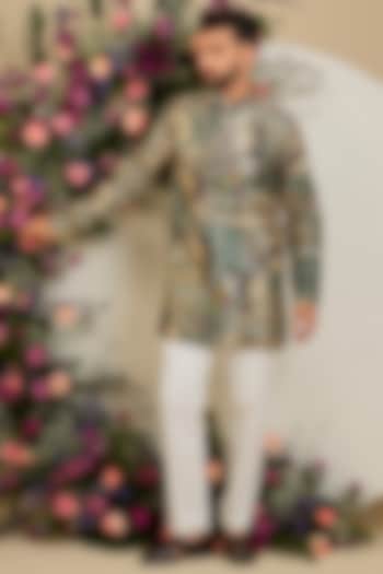Multi-Colored Tissue Aari & Floral Embellished Kurta by Kasbah Clothing at Pernia's Pop Up Shop